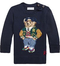 Polo Ralph Lauren Bluse - Strik - Navy m. Bamse Polo Ralph Lauren Bluse - Strik - Navy m. Bamse
