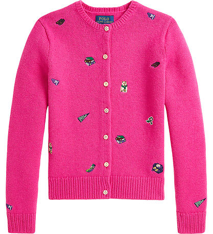 Polo Ralph Lauren Cardigan - Uld - Colge Pink m. Broderier Polo Ralph Lauren Cardigan - Uld - Colge Pink m. Broderier