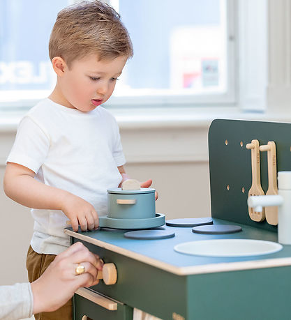 Flexa Play Køkkensæt - Gryde og Pande - Greenish/Naturalwood Flexa Play Køkkensæt - Gryde og Pande - Greenish/Naturalwood