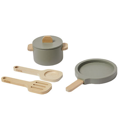Flexa Play Køkkensæt - Gryde og Pande - Greenish/Naturalwood Flexa Play Køkkensæt - Gryde og Pande - Greenish/Naturalwood