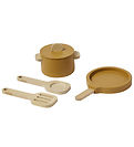 Flexa Play Kitchen Set - Pot and Pan - Mustard/Naturalwood