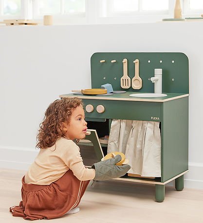 Flexa Play Køkkensæt - Gryde og Pande - Mustard/Naturalwood