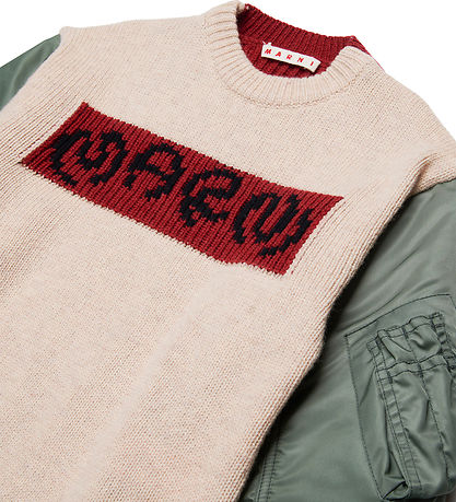 Marni Bluse - Uld/Nylon - Beige/Rød/Armygrøn