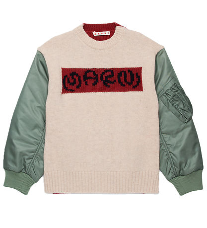 Marni Bluse - Uld/Nylon - Beige/Rød/Armygrøn Marni Bluse - Uld/Nylon - Beige/Rød/Armygrøn