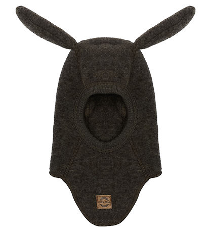Mikk-Line Elefanthue m. Øre - Uld - 1-Lags - Dark Brown Melange