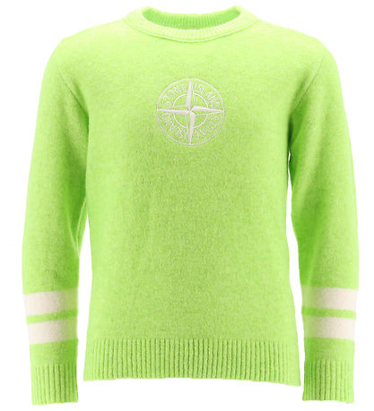 Stone Island Bluse - Uld - Lemon/Hvid m. Logo Stone Island Bluse - Uld - Lemon/Hvid m. Logo