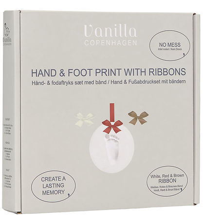 Vanilla Copenhagen Hånd- og Fodaftryksæt m. Bånd - Hvid/Rød/Brun
