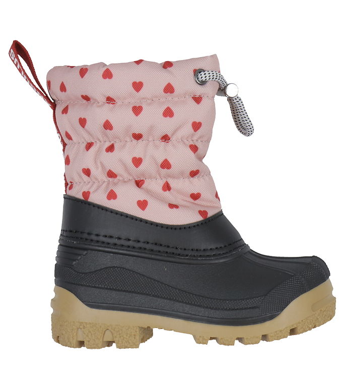 Angulus Snestøvle Rosa Med Røde Hjerter Og Med Uldfoer - Str. 33