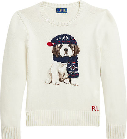 Polo Ralph Lauren Bluse - Uld - Hvid m. Hund Polo Ralph Lauren Bluse - Uld - Hvid m. Hund