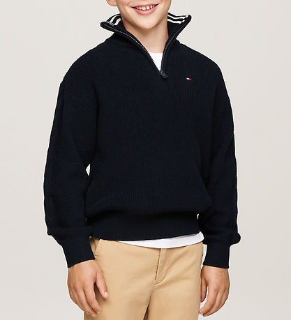 Tommy Hilfiger Bluse - Strik - Half Zip - Desert Sky