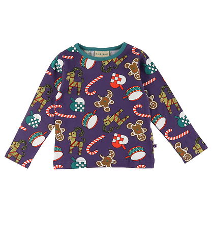 Småfolk Bluse - Loganberry m. Julepynt Småfolk Bluse - Loganberry m. Julepynt