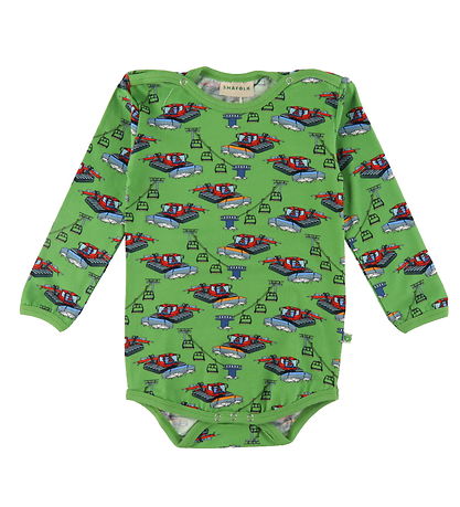 Småfolk Bodysuit L/æ - Moss Green w. Piste machine