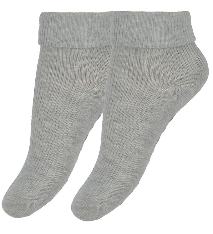 Minymo Strømper - Rib - 2-pak - Skridsikker - Light Grey Melange