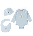 Moncler Set - Beanie/Teething Bib/Bodysuit l/s - Light Blue w. S