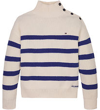 Tommy Hilfiger Bluse - Strik - Mock Neck - Ivory Petal/Wedge Blu Tommy Hilfiger Bluse - Strik - Mock Neck - Ivory Petal/Wedge Blu