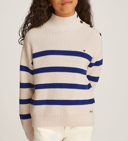 Tommy Hilfiger Bluse - Strik - Mock Neck - Ivory Petal/Wedge Blu