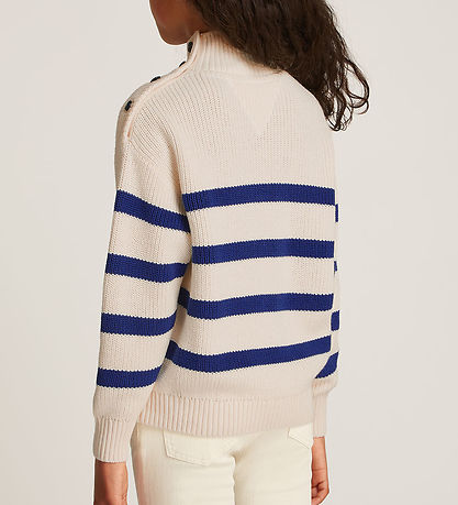 Tommy Hilfiger Bluse - Strik - Mock Neck - Ivory Petal/Wedge Blu