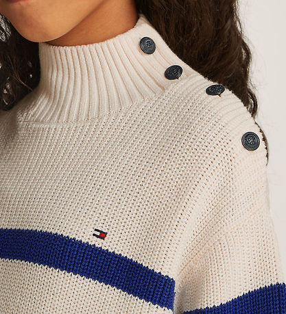 Tommy Hilfiger Bluse - Strik - Mock Neck - Ivory Petal/Wedge Blu