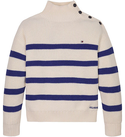 Tommy Hilfiger Bluse - Strik - Mock Neck - Ivory Petal/Wedge Blu