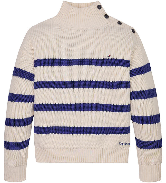 Tommy Hilfiger Bluse - Strik - Mock Neck - Ivory Petal/Wedge Blu