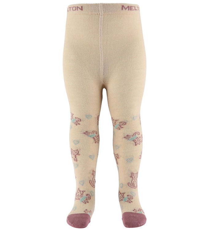 Melton Strømpebukser - Uld - cat Love - Ivory Cream