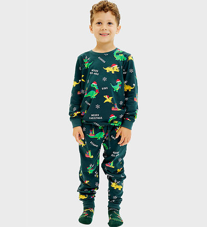 Jule-Sweaters Nattøj - Dino Christmas - Grøn Jule-Sweaters Nattøj - Dino Christmas - Grøn