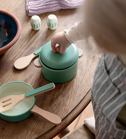 Sebra Trælegetøj - Køkkengryde/Pandesæt - Grøn