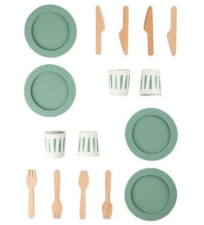 Sebra Trælegetøj - Spisesæt til 4 - Grøn Sebra Trælegetøj - Spisesæt til 4 - Grøn