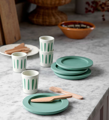 Sebra Trælegetøj - Spisesæt til 4 - Grøn Sebra Trælegetøj - Spisesæt til 4 - Grøn