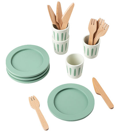 Sebra Trælegetøj - Spisesæt til 4 - Grøn Sebra Trælegetøj - Spisesæt til 4 - Grøn