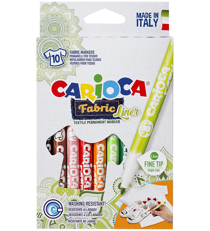 Carioca 42909 tekstiltuscher, 2,6 mm spids, 10 stk. assorterede