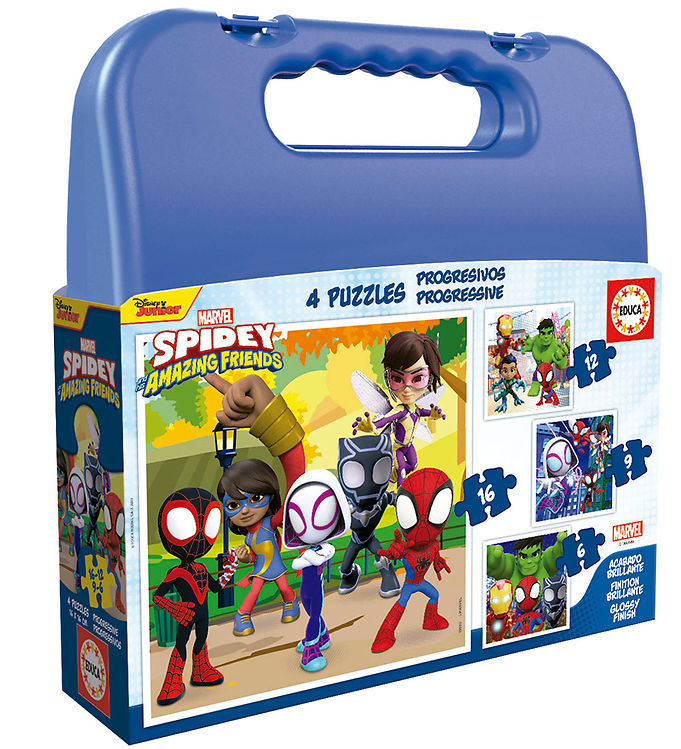 Educa - 4 Puslespil I Kuffert - 6-9-12-16 Brikker - Spidey & His Amazing Friends