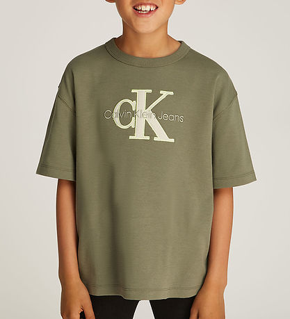 Calvin Klein T-shirt - Outlined Fleece Mono - Dusty Olive