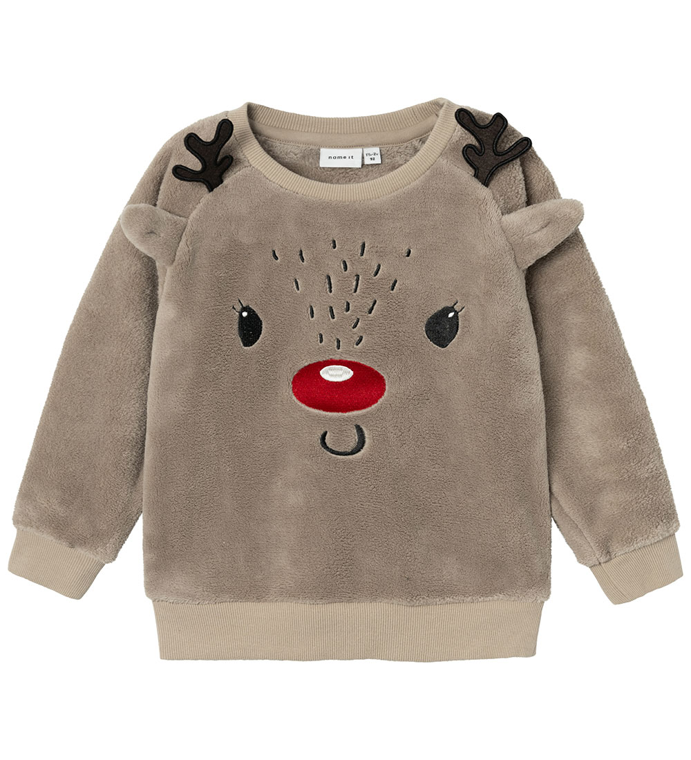 Name It Sweatshirt - Teddy - NmnReindeer - Weathered Teak - Name It - 3 Jahre (98) - Sweatshirts