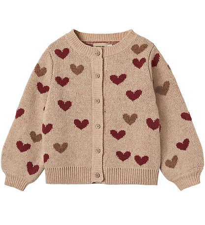 Wheat Cardigan - Strik - Jacquard - Off White m. Hjerter