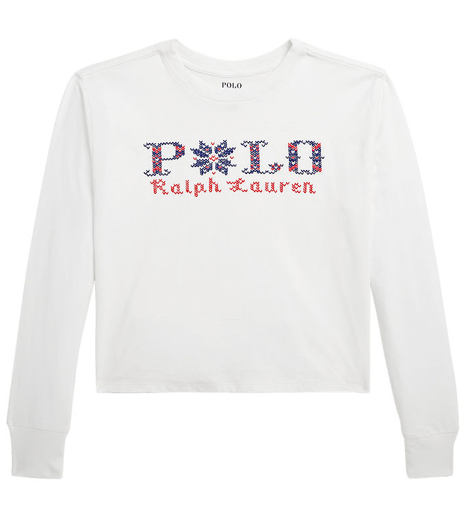 Polo Ralph Lauren Bluse - Cropped - Hvid m. Broderi