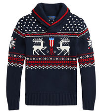 Polo Ralph Lauren Bluse - Bomuld/Uld - Navy m. Mønster Polo Ralph Lauren Bluse - Bomuld/Uld - Navy m. Mønster