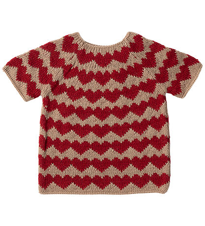 Maileg Julesweater til Nissepige - str.6 - Beige/Røde Hjerter Maileg Julesweater til Nissepige - str.6 - Beige/Røde Hjerter