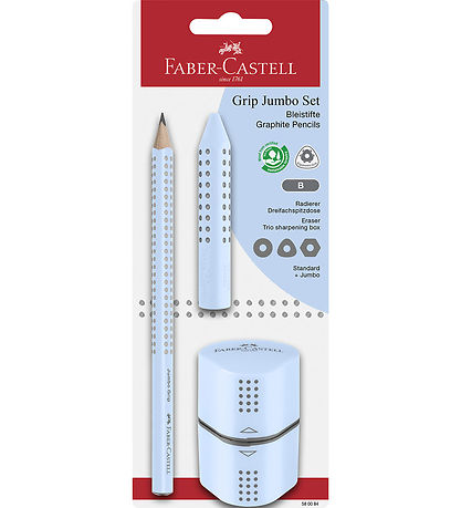 Faber-Castell Blyantsæt - Grip Jumbo - 3 Dele - Sky Blue Faber-Castell Blyantsæt - Grip Jumbo - 3 Dele - Sky Blue