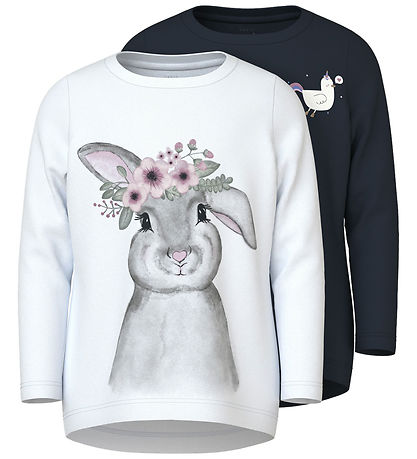 Name It Bluse - 2-pak - NmfVix - Bright White/Dark Sapphire/Unig Name It Bluse - 2-pak - NmfVix - Bright White/Dark Sapphire/Unig