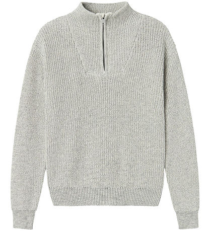 Name It Bluse - Strik - NkmSafalle Half Zip - Grey Melange