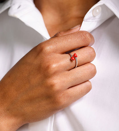 Design Letters Ring - Little Big Love - Sølv/Rød