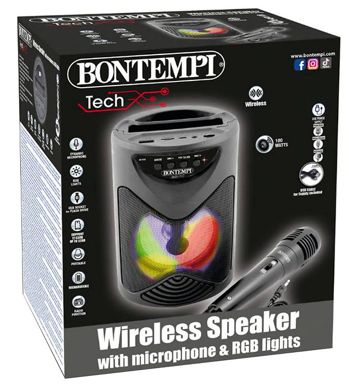 Bontempi Højtaler m. Mikrofon/Lys - 18 cm - Trådløs