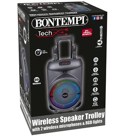 Bontempi Højtaler m. Mikrofoner/Lys - 87 cm - Trådløs - Trolley