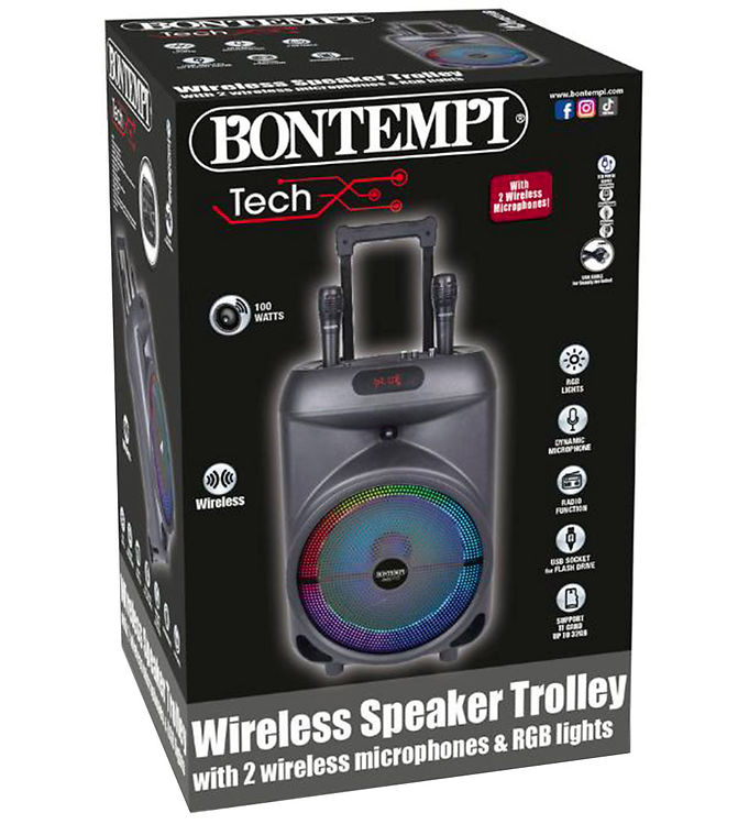 Bontempi Højtaler m. Mikrofoner/Lys - 87 cm - Trådløs - Trolley