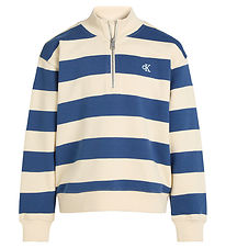 Calvin Klein Sweatshirt - Terry Striped Half-Zip - Ensign Blue/T Calvin Klein Sweatshirt - Terry Striped Half-Zip - Ensign Blue/T