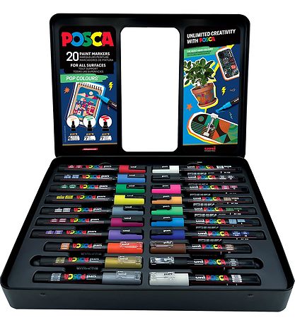 Posca Tuscher m. Metalkasse - 20 stk - POP Colours