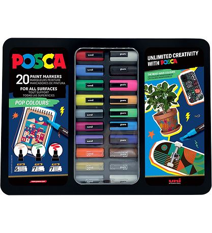 Posca Tuscher m. Metalkasse - 20 stk - POP Colours Posca Tuscher m. Metalkasse - 20 stk - POP Colours