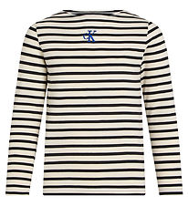 Calvin Klein Bluse - Boatneck Stripe - Turtledove/Ck Black Small Calvin Klein Bluse - Boatneck Stripe - Turtledove/Ck Black Small