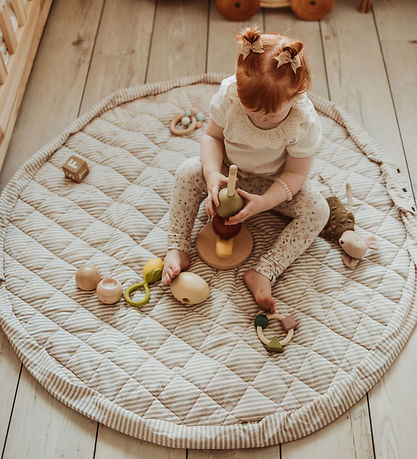 Play&Go Legetøjstæppe - Ø120 cm - Soft Organic - Stripes Blue